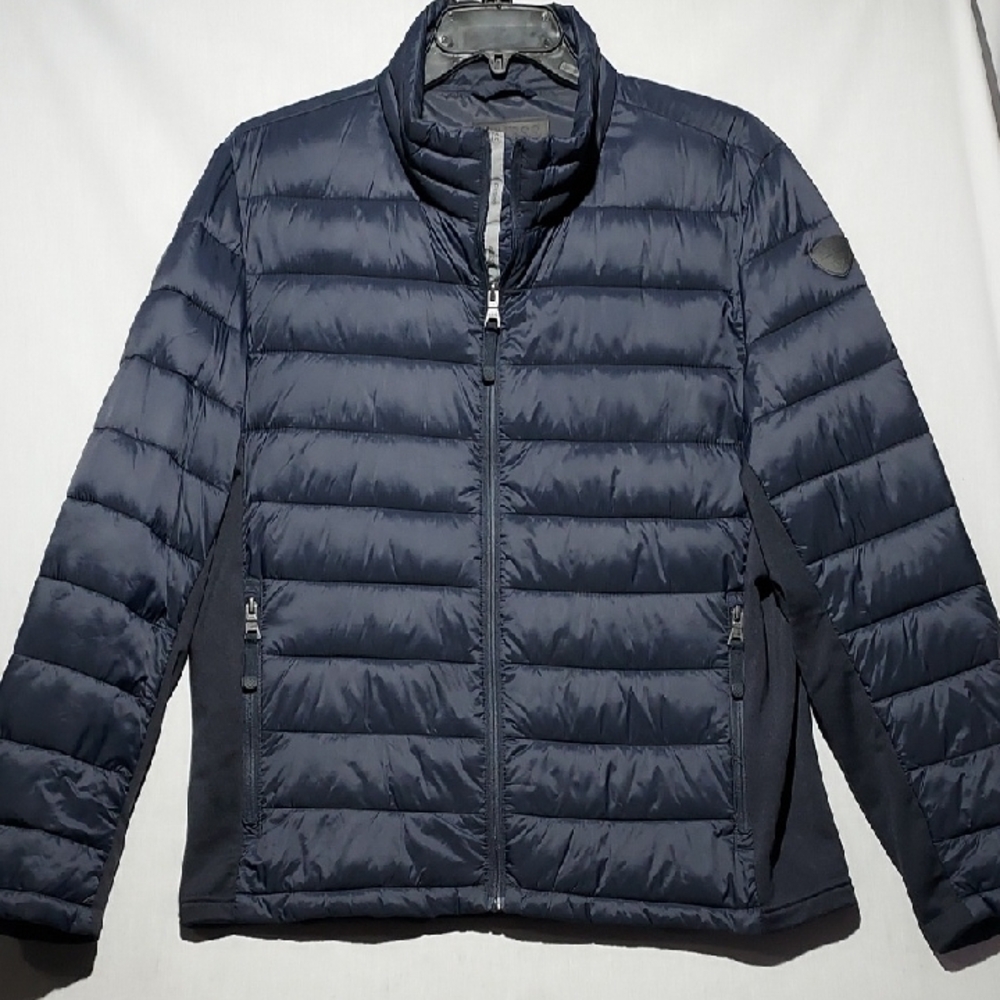 Guess Blue Puffer Jacket‎ with Quilted Design and Stand-Up Collar
